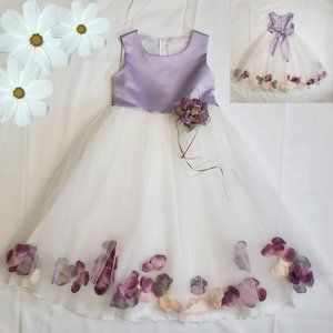KIDS DREAM Lilac Satin Top Floating Flower Petal Tulle Dress SZ 7-8